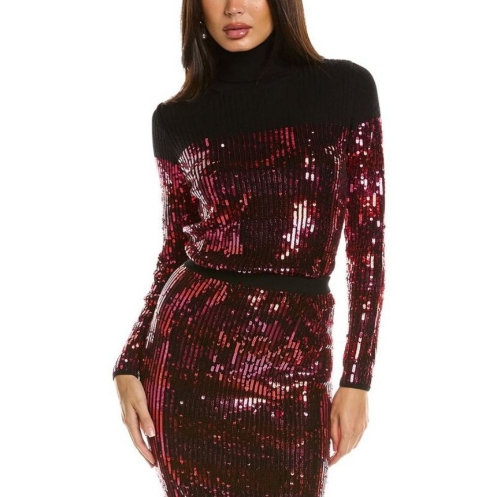 Carolina Herrera Sequin Stripe Wool Turtleneck Small